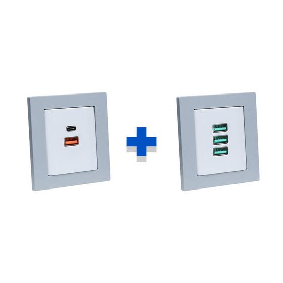 Imagem de Kit 2 Espelhos de Tomadas Duplo Reto com 2usb 3.5A 3Usb 5.2A