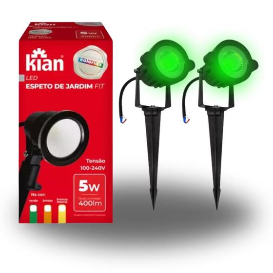 Imagem de Kit 2 Espeto Led Preto Jardim Fit 5w Luz Verde Bivolt Ip65