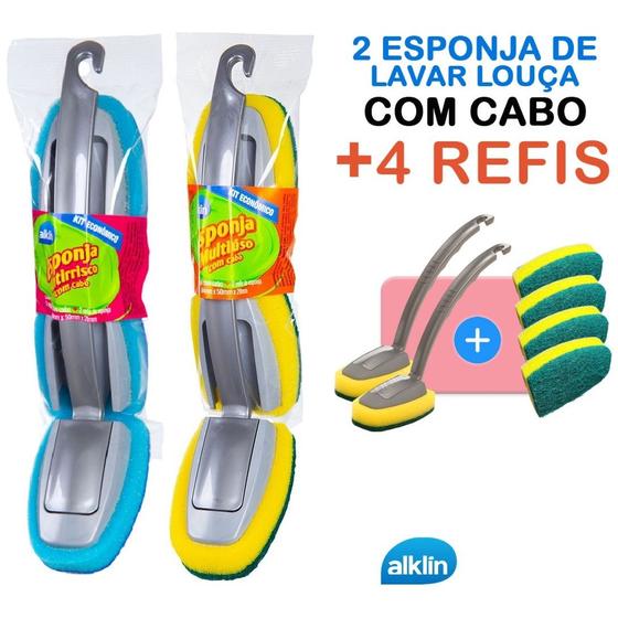 Imagem de Kit 2 Esponja Bucha Multiuso Anti-risco Lavar Louça Com Cabo