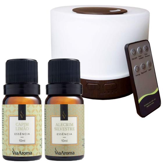 Imagem de Kit 2 Essências Via Aroma Alecrim e Capim Limão + Difusor Aromático