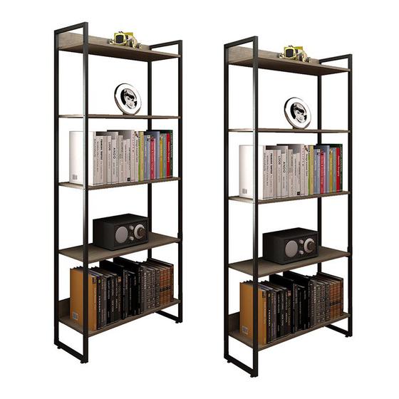 Kit 2 Estantes 5 Prateleiras Office Industrial Carvalho Bruma - PR ...