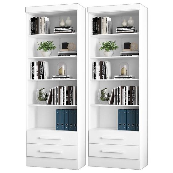 Imagem de Kit 2 Estantes Livreiro 2 Gavetas e 5 Prateleiras Fancy Q01 Branco- Mpozenato