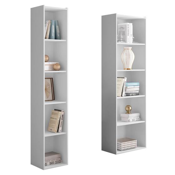 Imagem de Kit 2 Estantes Livreiro Organizador Multiuso Workspace 5 Nichos Branco - Desk Design