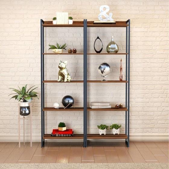Imagem de Kit 2 Estantes para Livros Altas Industrial Aço 5 Prateleiras 187cmx60cm Active Yescasa