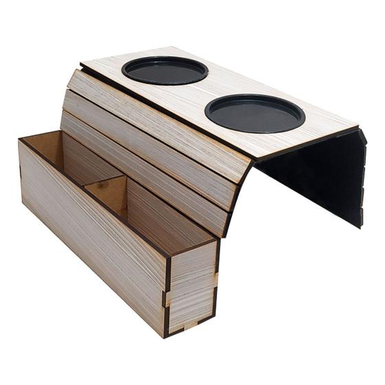 Imagem de Kit 2 Esteira Para BraÇO De SofÁ Com Porta Copos E Controle Branco Rustico Mdf Madeira