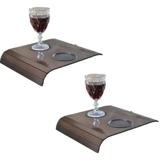 Imagem de Kit 2 Esteiras Bandeja Para Braço De Sofá Com Porta Copo