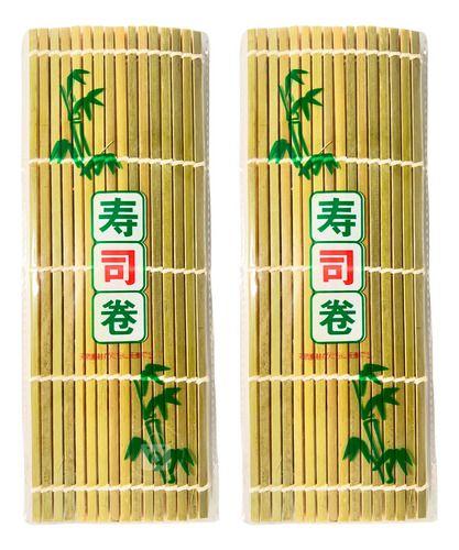 Imagem de Kit 2 Esteiras Sushi Mat Bambu Sudare Quadrado 24x24cm