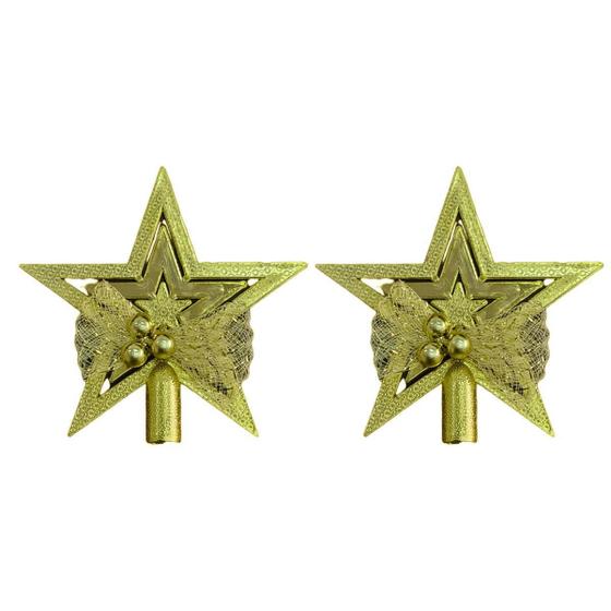 Imagem de Kit 2 Estrelas Ponteira Dourada 13 Cm Árvore Natal Decoração