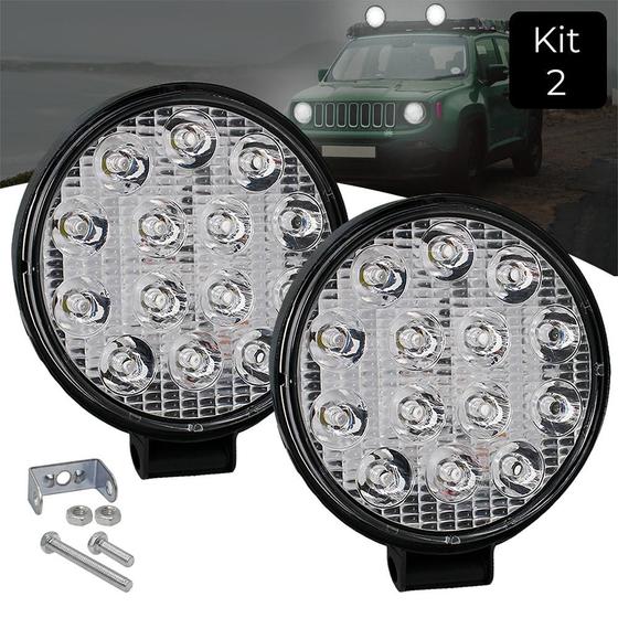 Imagem de Kit 2 Farol Milha 14 Leds 42w 12v/24v Redondo Off-road 6000k