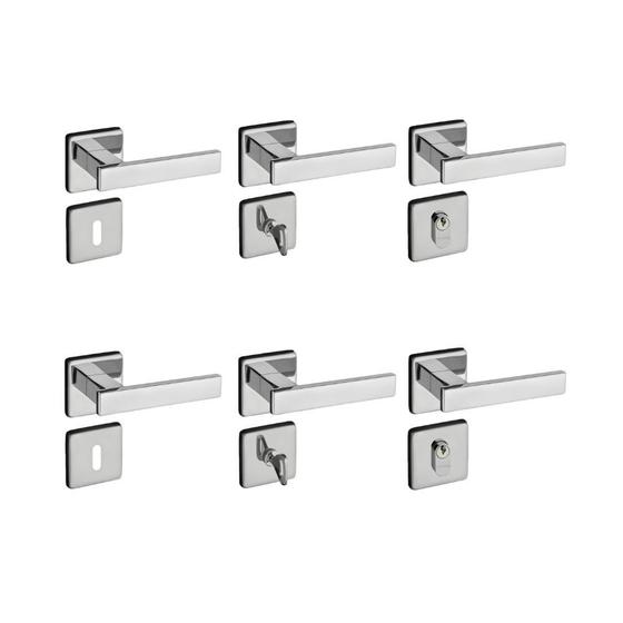 Imagem de Kit 2 Fechaduras Interna 2 WC 2 Externa Quad Pado Cromado