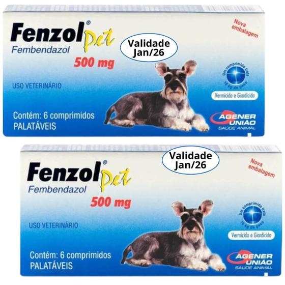 Imagem de kit 2 Fenzol Pet 500 Mg 6 Comprimidos Vermífugo Cães e Gatos