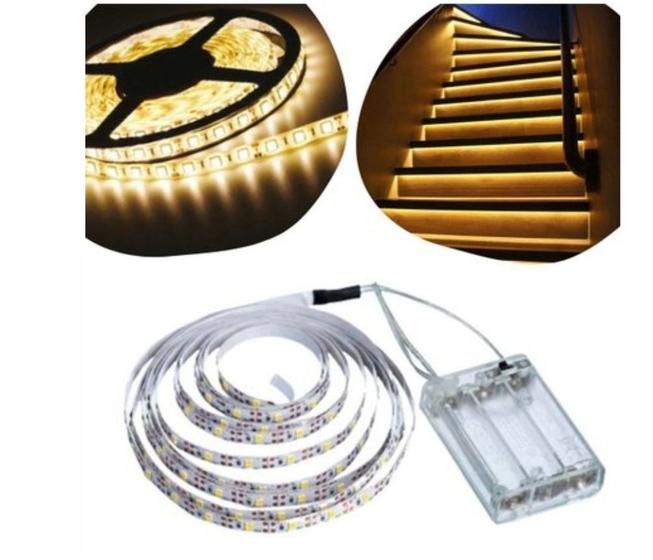 Imagem de Kit 2 Fio Fita LED 120 Lâmpadas Luz Amarela LED 2m À Pilha