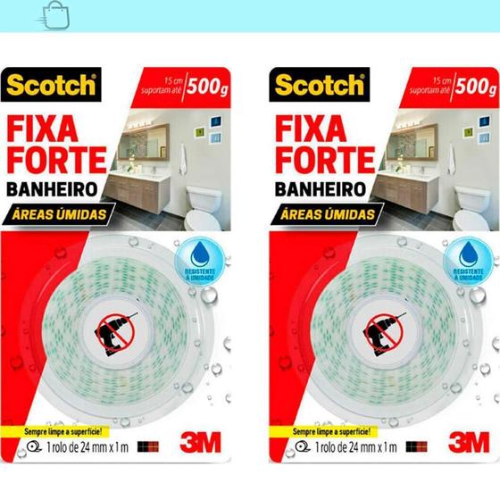 Imagem de Kit 2 Fita Dupla Face 3M Scotch Fixa Forte Banheiro 24 Mm X