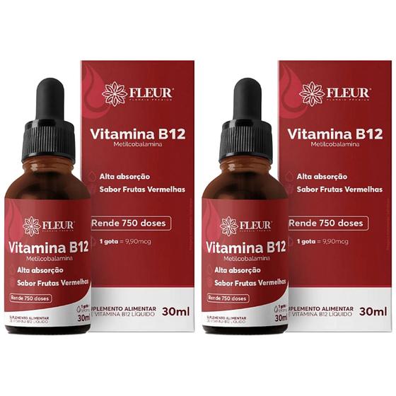 Imagem de Kit 2 Fleur Vitamin B12 Em Gotas Sabor Frutas Vermelhas 30ml