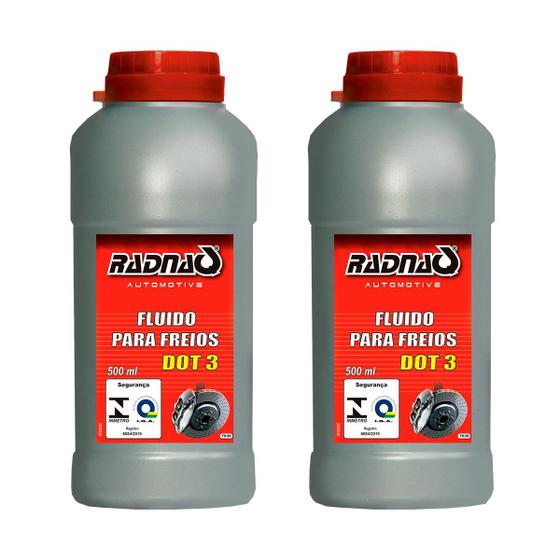 Imagem de Kit 2 Fluido De Freio Dot 3 Radnaq 500 Ml Qualidade Original