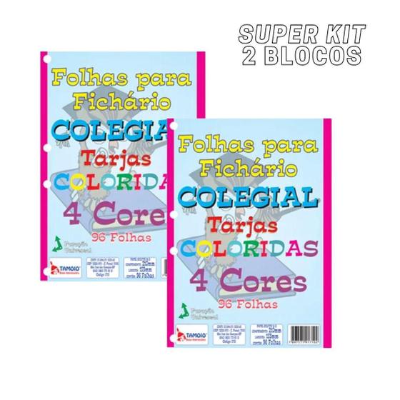 Imagem de Kit 2 Folhas De Fichários Colegial Coloridas 4 Furos 1/4