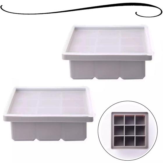 Imagem de Kit 2 Formas de Silicone Para Gelo Quadrada 9 Cubos Para Cozinha Com Tampa Utensílio de Casa 221309