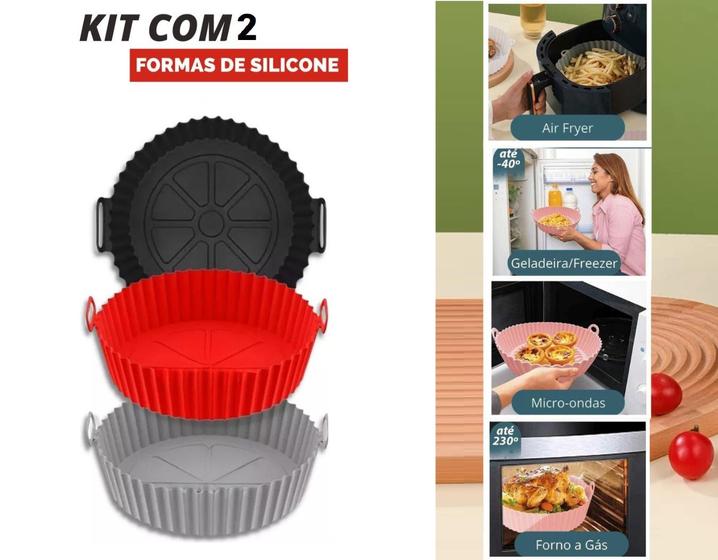 Imagem de KIT 2 Formas Silicone Air Fryer, Micro-ondas, Forno e Freezer Com Alça 1,5 litros