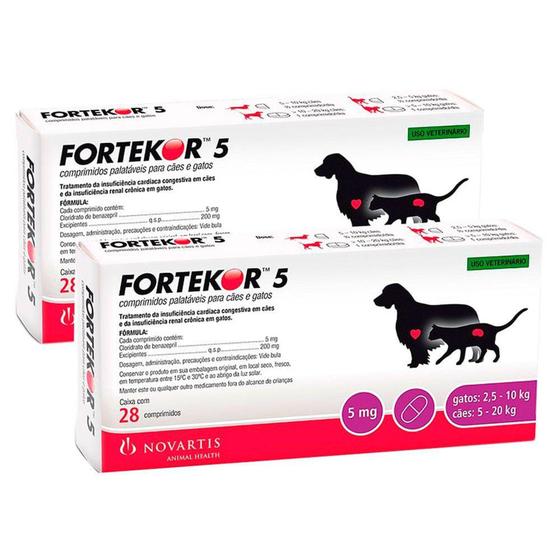Imagem de Kit 2 Fortekor 5mg para Cães e Gatos Uso Veterinário com 28 Comprimidos