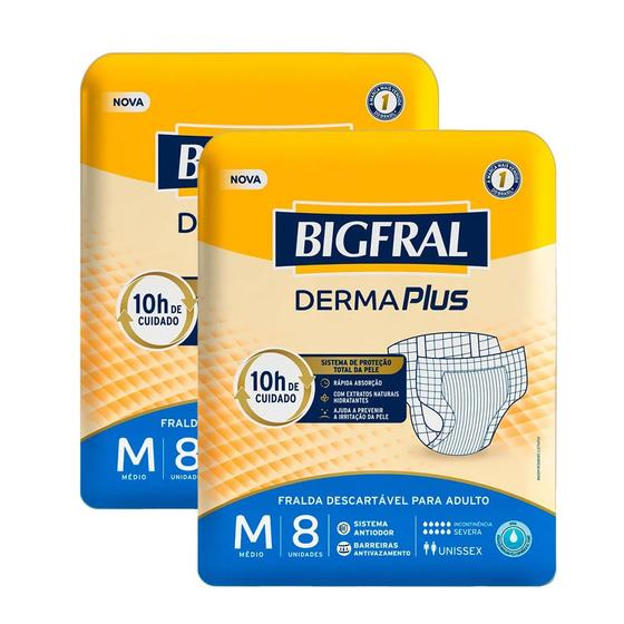 Imagem de Kit 2 Fralda Bigfral Derma Plus M 8 Unidades Cada