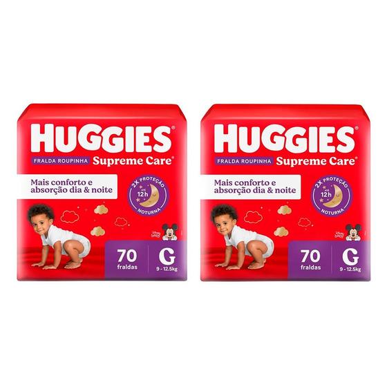 Imagem de Kit 2 Fralda Descartável Huggies Supreme Care Roupinha Bag G 70 Unidades Cada