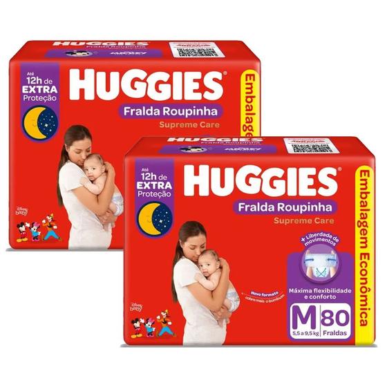 Imagem de Kit 2 Fralda Descartável Huggies Supreme Care Roupinha Bag M 80 Unidades