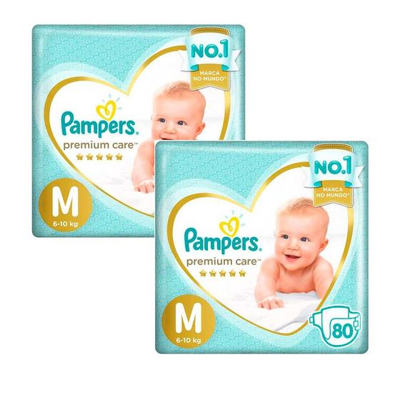 Imagem de Kit 2 Fralda Descartavel Pampers Premium Care M 80 Unidades Cada