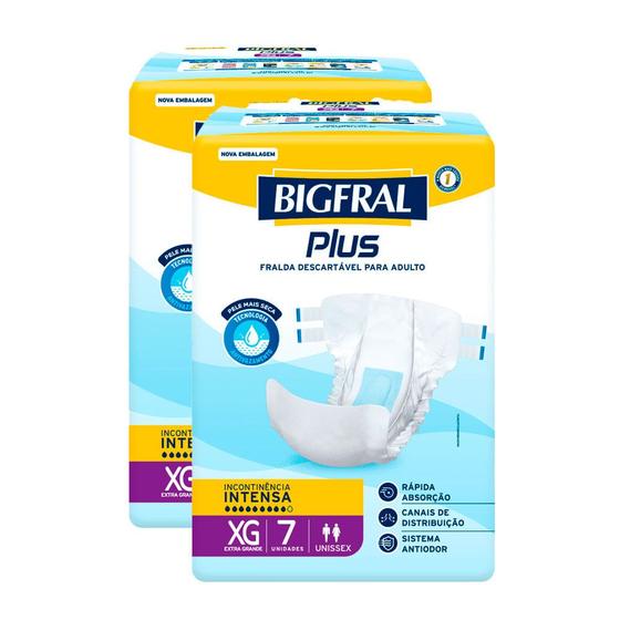 Imagem de Kit 2 Fralda Geriátrica Bigfral Regular Plus Tamanho XG com 7 Unidades cada