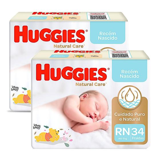 Imagem de Kit 2 Fralda Huggies Recém Nascido Natural Care 34 Unidades