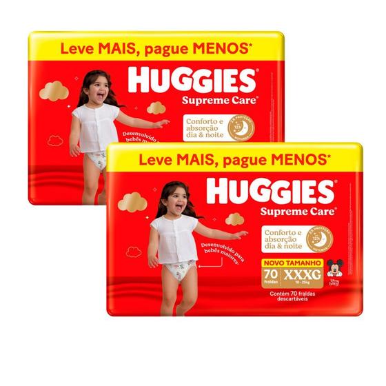 Imagem de Kit 2 Fralda Huggies Supreme Care Tamanho XXXG 70 Unidades Descartáveis