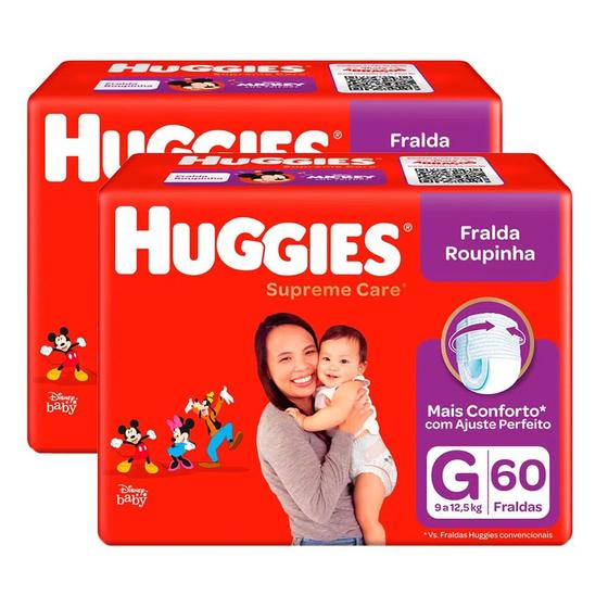 Kit 2 Fralda Roupinha Huggies Supreme Care Tamanho G 60 Fraldas Descartáveis Imagem de Kit 2 Fralda Roupinha Huggies Supreme Care Tamanho G 60 Fraldas Descartáveis