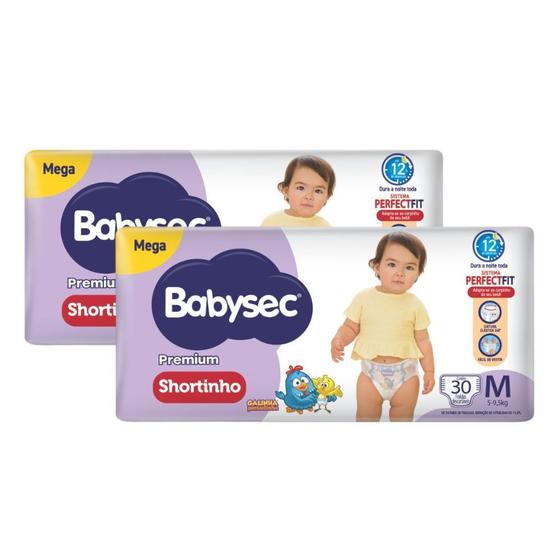 Kit 2 Fralda Shortinho Babysec Premium Tamanho M com 30 Fraldas Descartáveis Imagem de Kit 2 Fralda Shortinho Babysec Premium Tamanho M com 30 Fraldas Descartáveis