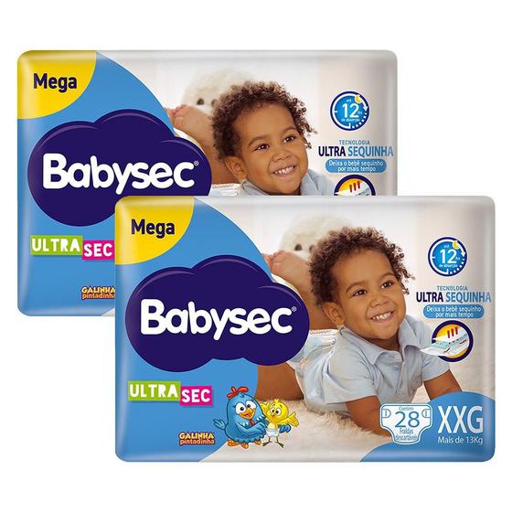 Imagem de Kit 2 Fraldas Babysec Galinha Pintadinha Ultrasec Mega Tamanho XXG 28 unidades cada