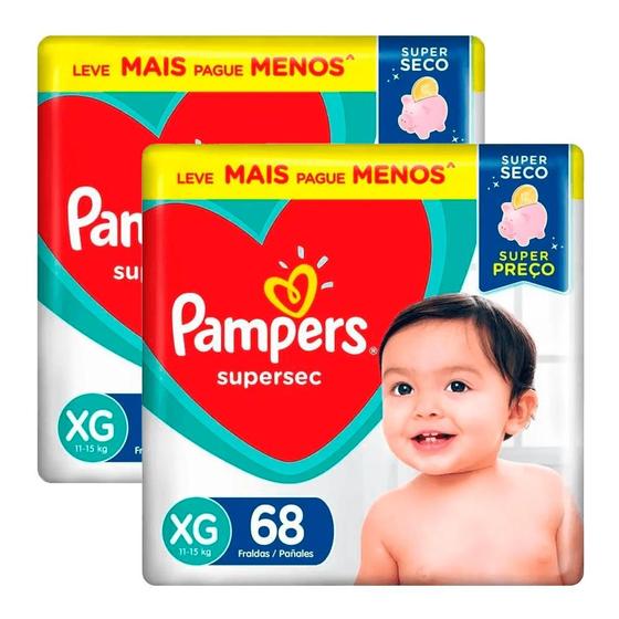 Imagem de Kit 2 Fraldas Descartável Pampers Supersec Jumbo XG - 136 Tiras