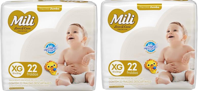 Imagem de Kit 2 Fraldas Mili Love Care Premium Jumbo XG 22 un  Mili