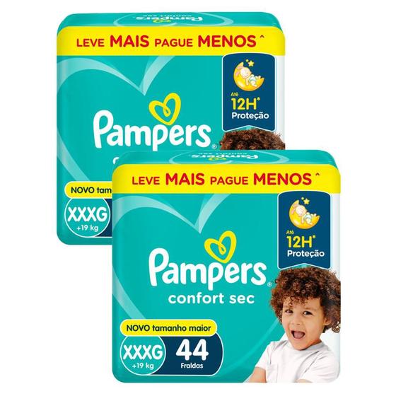 Imagem de Kit 2 Fraldas Pampers Confort Sec XXXG com 44un cada