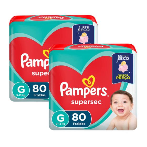 Imagem de Kit 2 Fraldas Pampers Infantil Supersec G com 80 fraldas