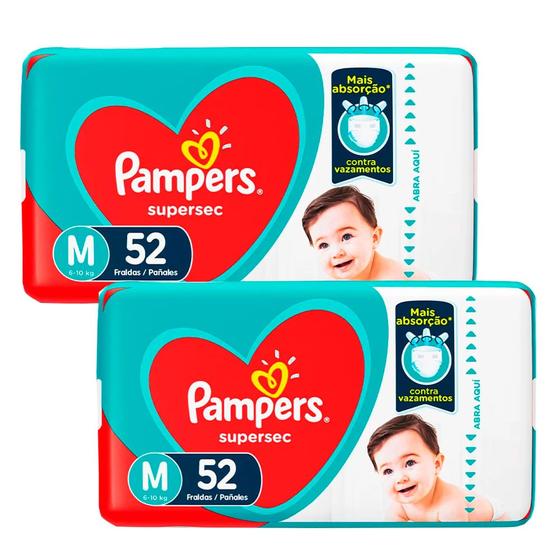 Imagem de kit 2 Fraldas Pampers Supersec Hiper M - 52 Tiras