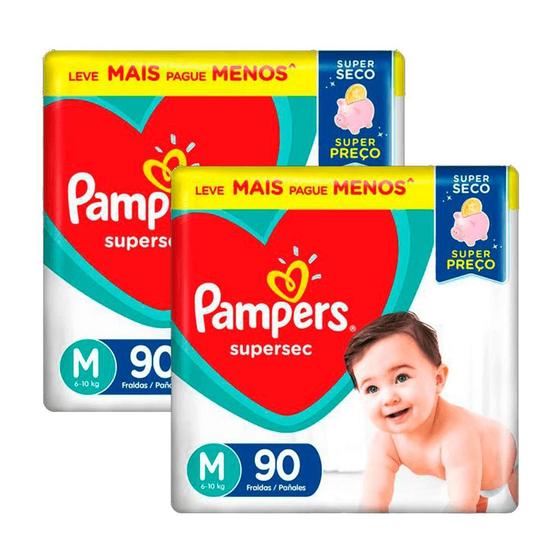 Imagem de Kit 2 Fraldas Pampers Supersec Jumbo M - 180 Tiras