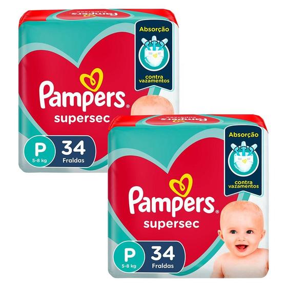 Imagem de Kit 2 Fraldas Pampers Supersec P 34 Unidades