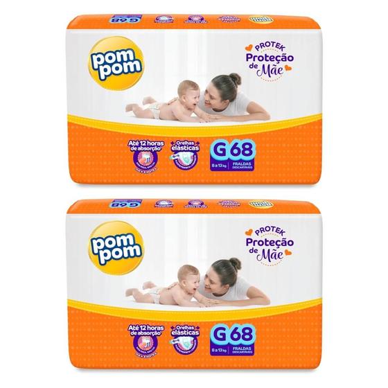 Imagem de KIT 2 Fraldas Pom Pom Derma Protek Hiper Tamanho XG C/ 60 unidades