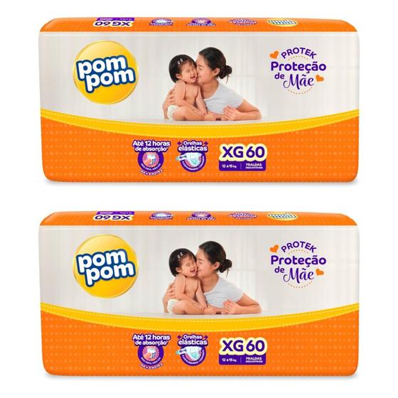 Imagem de KIT 2 Fraldas Pom Pom Derma Protek Hiper Tamanho XG C/ 60 unidades