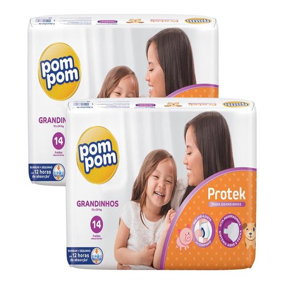 Imagem de Kit 2 Fraldas Pom Pom Protek Jumbo G com 14un cada