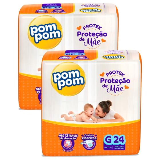 Imagem de Kit 2 Fraldas Pom Pom Protek Proteção de Mãe Jumbo G com 24un cada