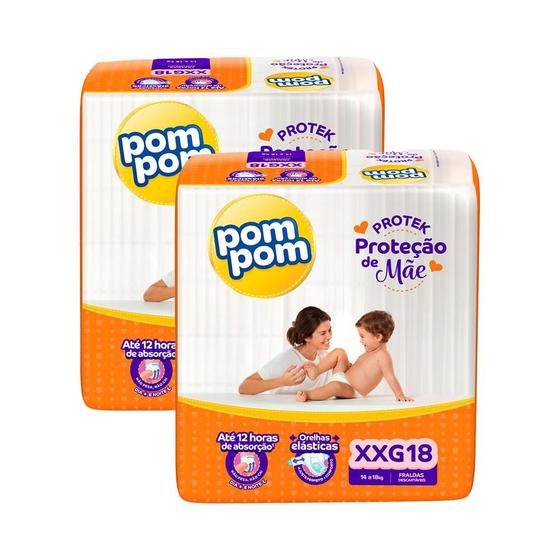 Imagem de Kit 2 Fraldas Pom Pom Protek Proteção de Mãe Jumbo XXG com 18un cada