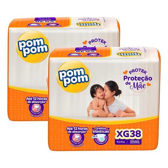 Imagem de Kit 2 Fraldas Pom Pom Protek Proteção de Mãe Mega XG com 38un cada