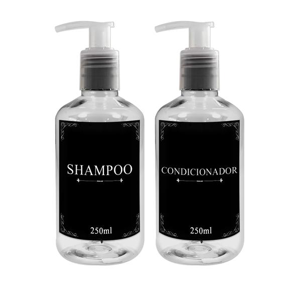 Imagem de Kit 2 Frasco Pet Cristal 250ml Decoração Minimalista Banheiro - Shampoo  Condicionador com Válvula Pump  Pote  plástico