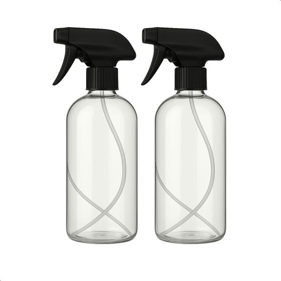 Imagem de Kit 2 Frascos Borrifador Spray Preto Pulverizador 500ml com Válvula Multiuso Transparente