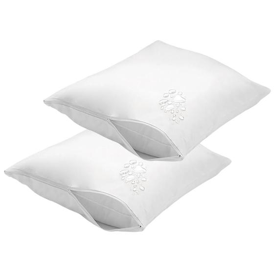 Imagem de Kit 2 Fronha Capa Travesseiro Impermeável Com Zíper Anti-ácaro Não Faz Barulho 100% Poliéster Branco