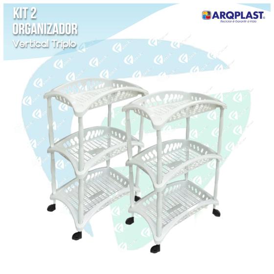 Imagem de Kit 2 Fruteiras Vertical Telado 3 Andares Multiuso Branco